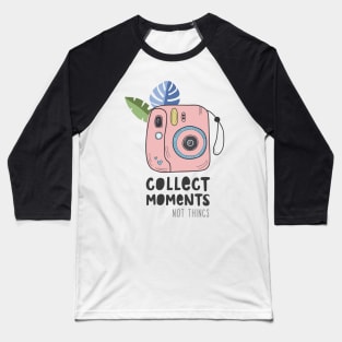 Instant camera with photos. Illustration with a camera and tropical leaves and the inscription. Appreciate moments, not things Baseball T-Shirt